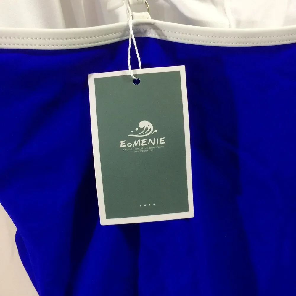 Eomenie Royal Blue One Piece Swimsuit White Trim Adjustable Straps Size Large - Picture 5 of 6